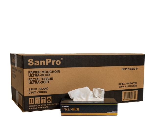 SanPro® PREMIUM Ultra-Soft Facial Tissue 2 Ply Cs/30PK x 100 Sheets